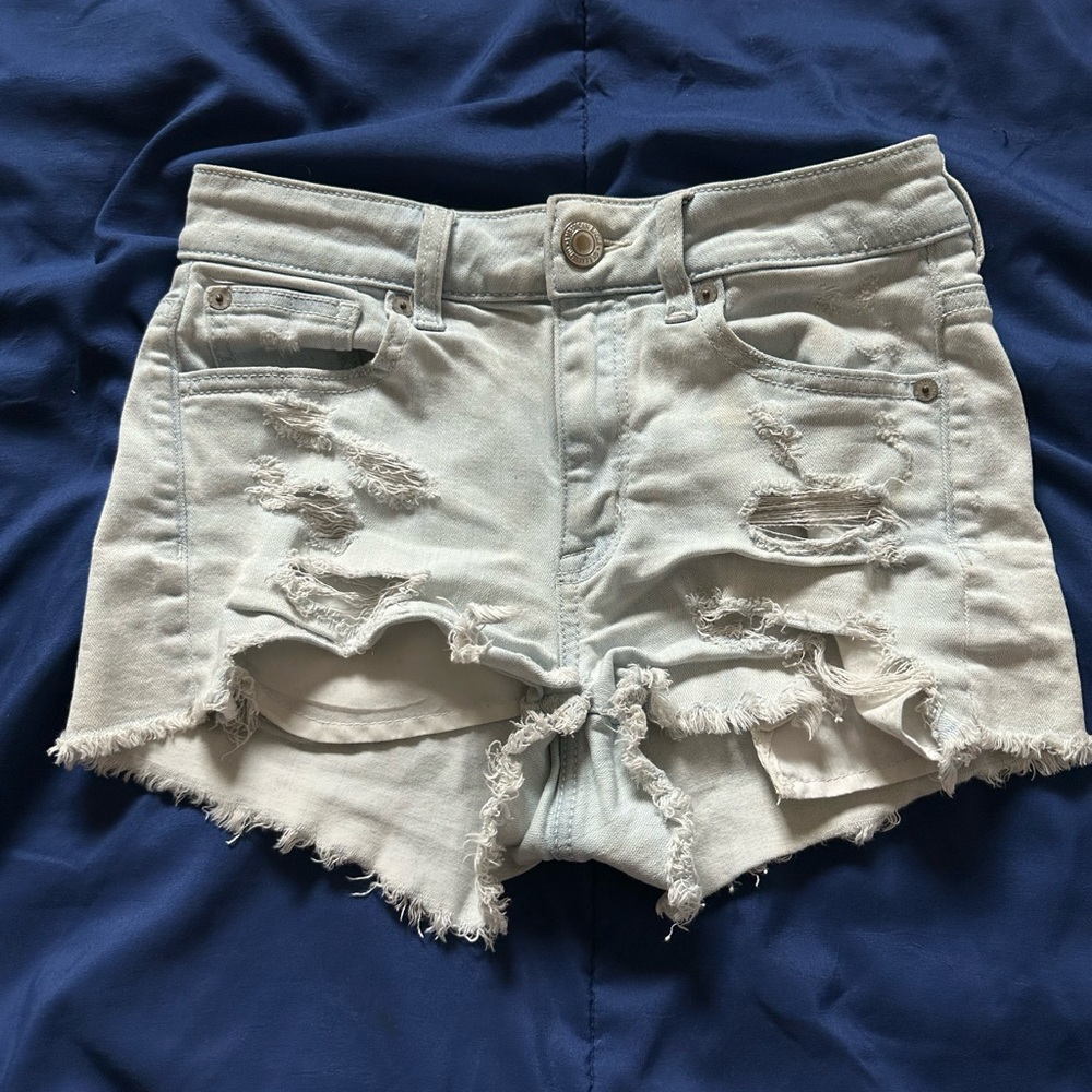 American Eagle Outfitters Ripped Light Blue Jean Shorts